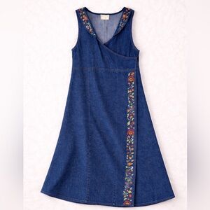 Embroidered Denim Midi Dress Floral April Cornell Cottagecore M